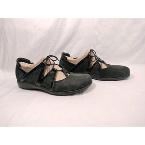 Naot Timu Black Suede Patent Leather Lace Up Ghillie Flats